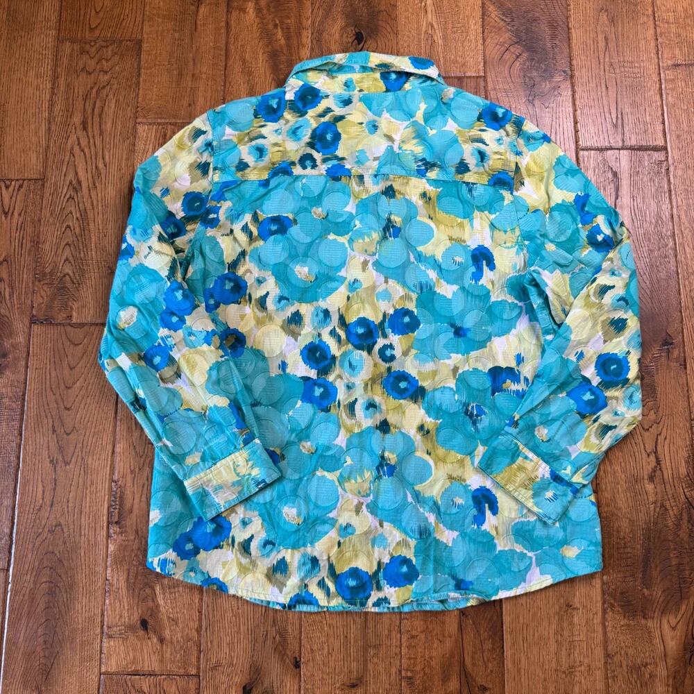 Ruby Rd Shirt Blue Green Floral Eyelet Button Up Top Long Sleeve Womens Sz 18 - Picture 5 of 5